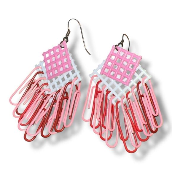 Bundle Sale 3 for $15 | Hand Crafted Pink & White Paperclip Earrings - Picture 1 of 9